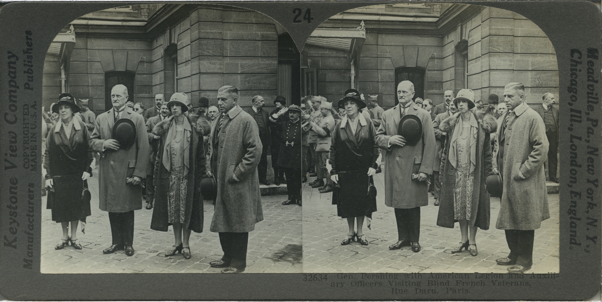 Gen. Pershing with American Legion and Auxiliary Officers Visiting Blind French Veterans, Rue Daru, Paris.