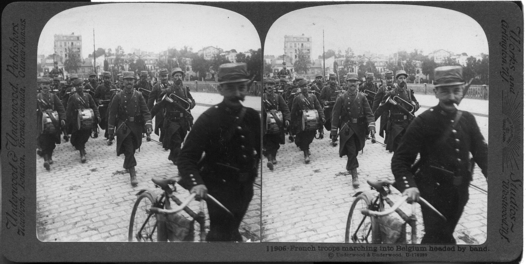 French troops marching into Belgium headed by band