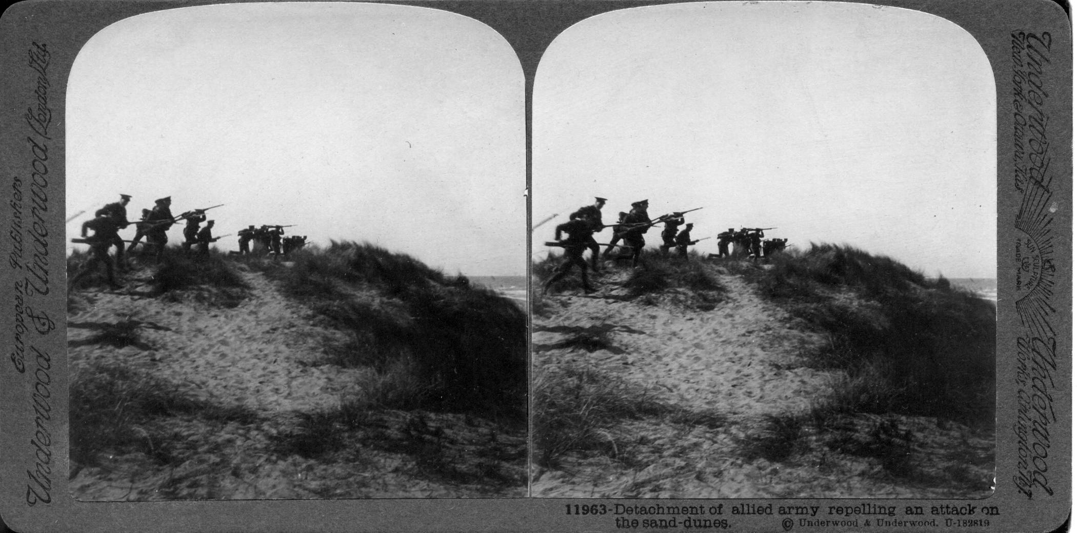 Detachment of allied army repelling an attack on the sand dunes