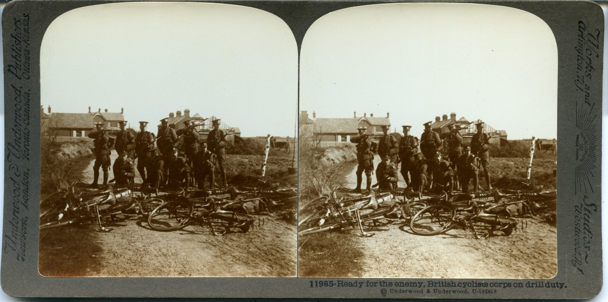 Ready for the enemy, British cyclist corps on drill duty
