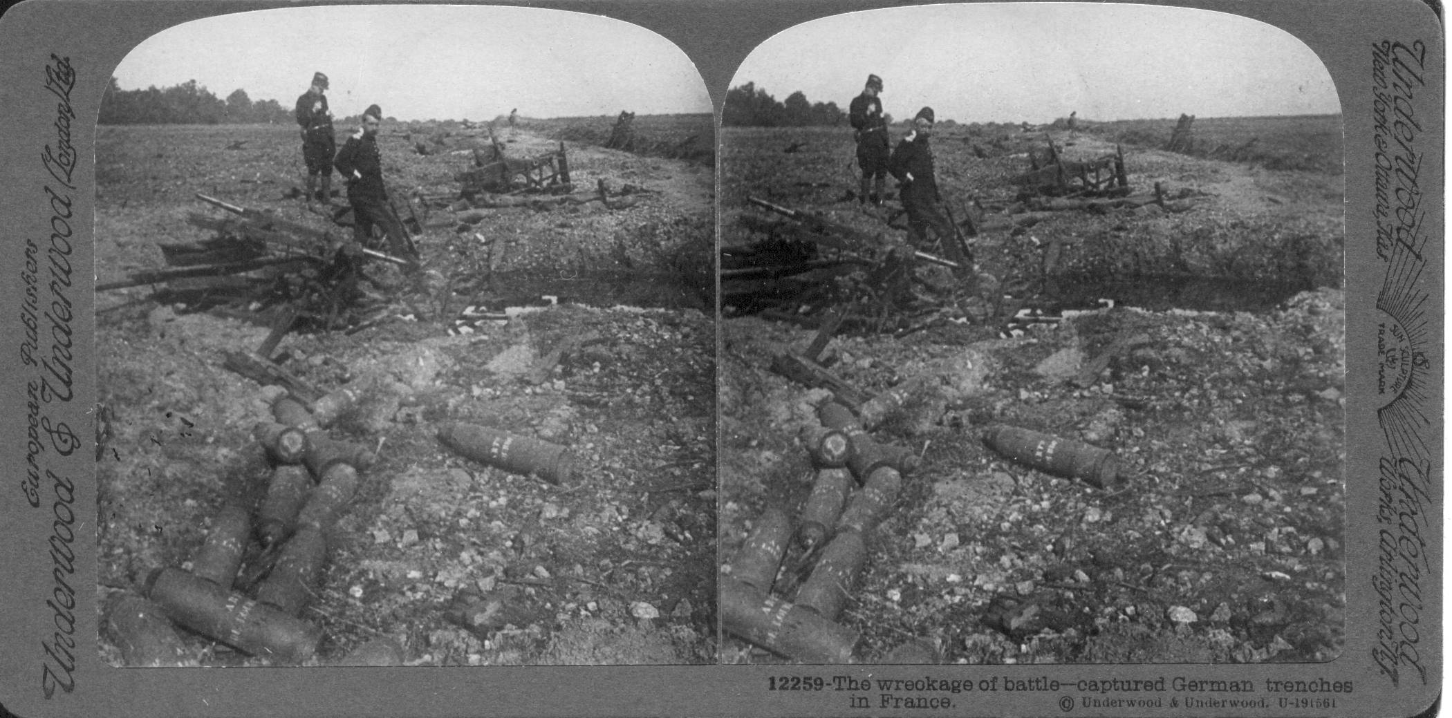 The wreckage of battle--captured German trenches in France