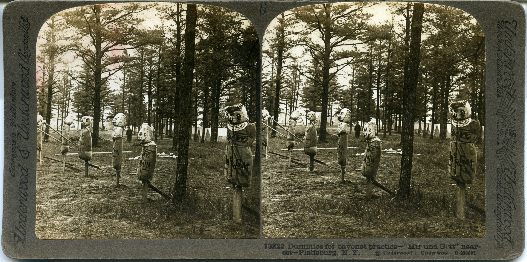 Dummies for bayonet practice - "Mir und Gott" nearest - Plattsburg, N.Y.