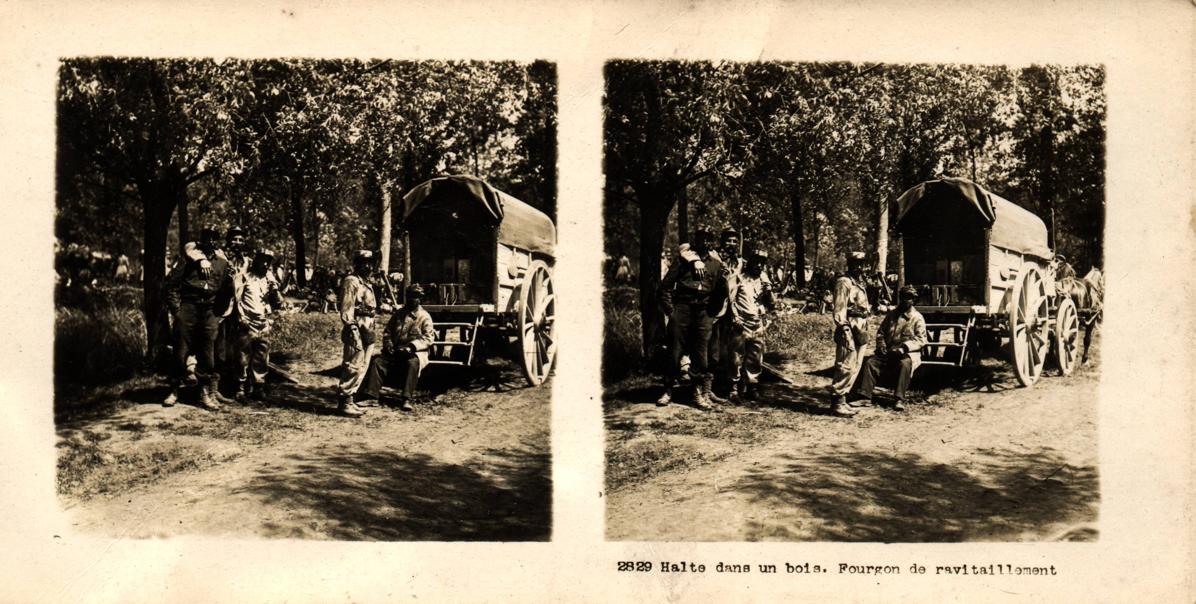 "Halte dans un bois. Fourgon de ravitaillement" - Halt in the woods. Supply van