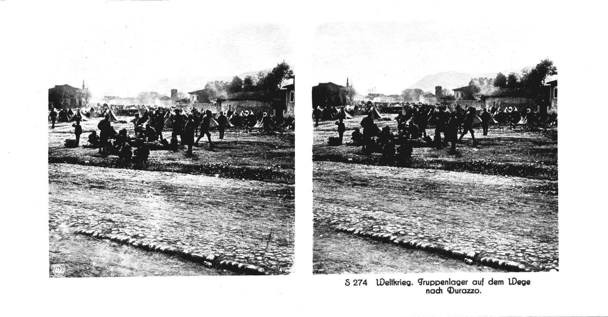 "Truppenlager auf dem Wege nach Durazzo" - Troop camp on the way to Durazzo