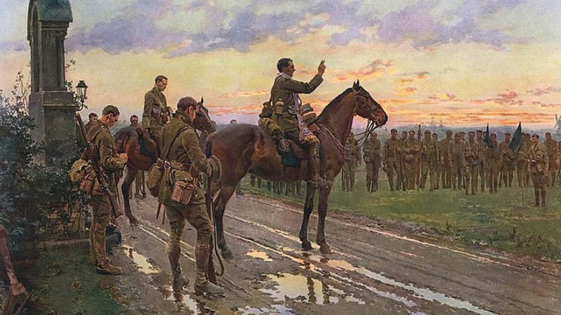 The Last General Absolution of the Munster Fusiliers at Rue du Bois. Painting commissioned by Jessie Louisa Rickard, the original of which was destroyed during the bombing of London in World War II.