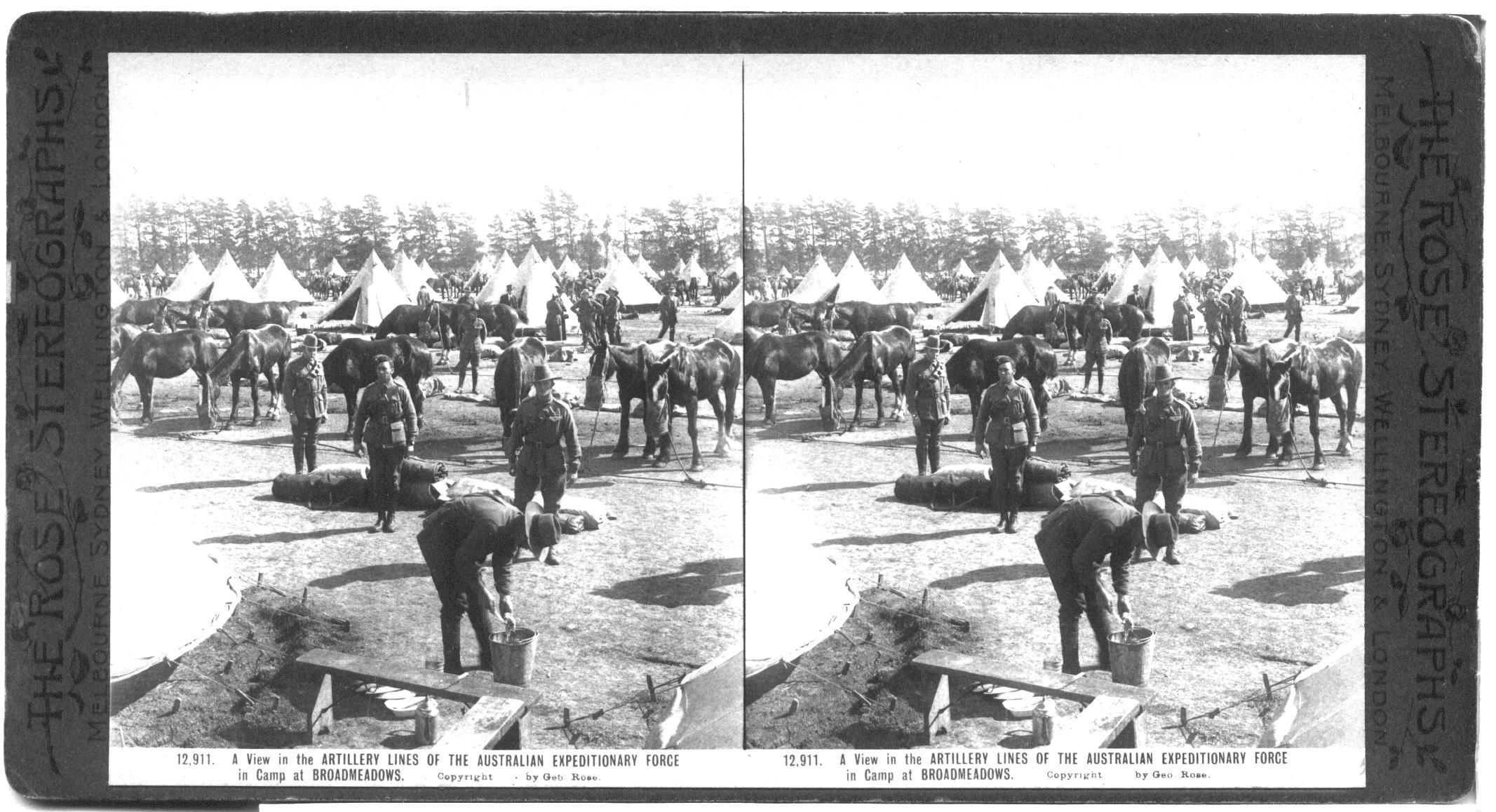 A View in the ARTILLERY LINES OF THE AUSTRALIAN EXPEDITIONARY FORCE in camp at BROADMEADOWS.