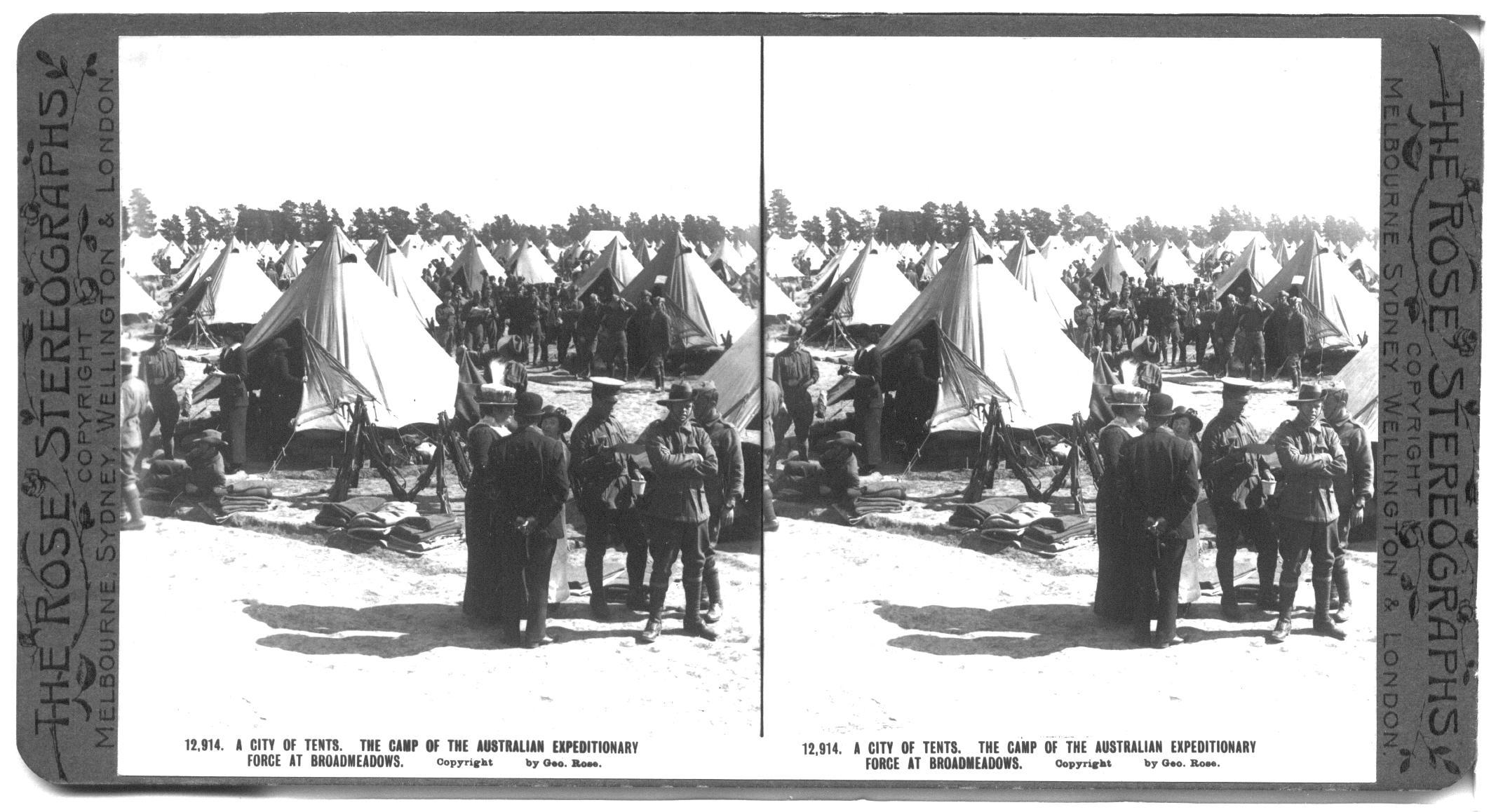 A CITY OF TENTS. THE CAMP OF THE AUSTRALIAN EXPEDITIONARY FORCE AT BROADMEADOWS.