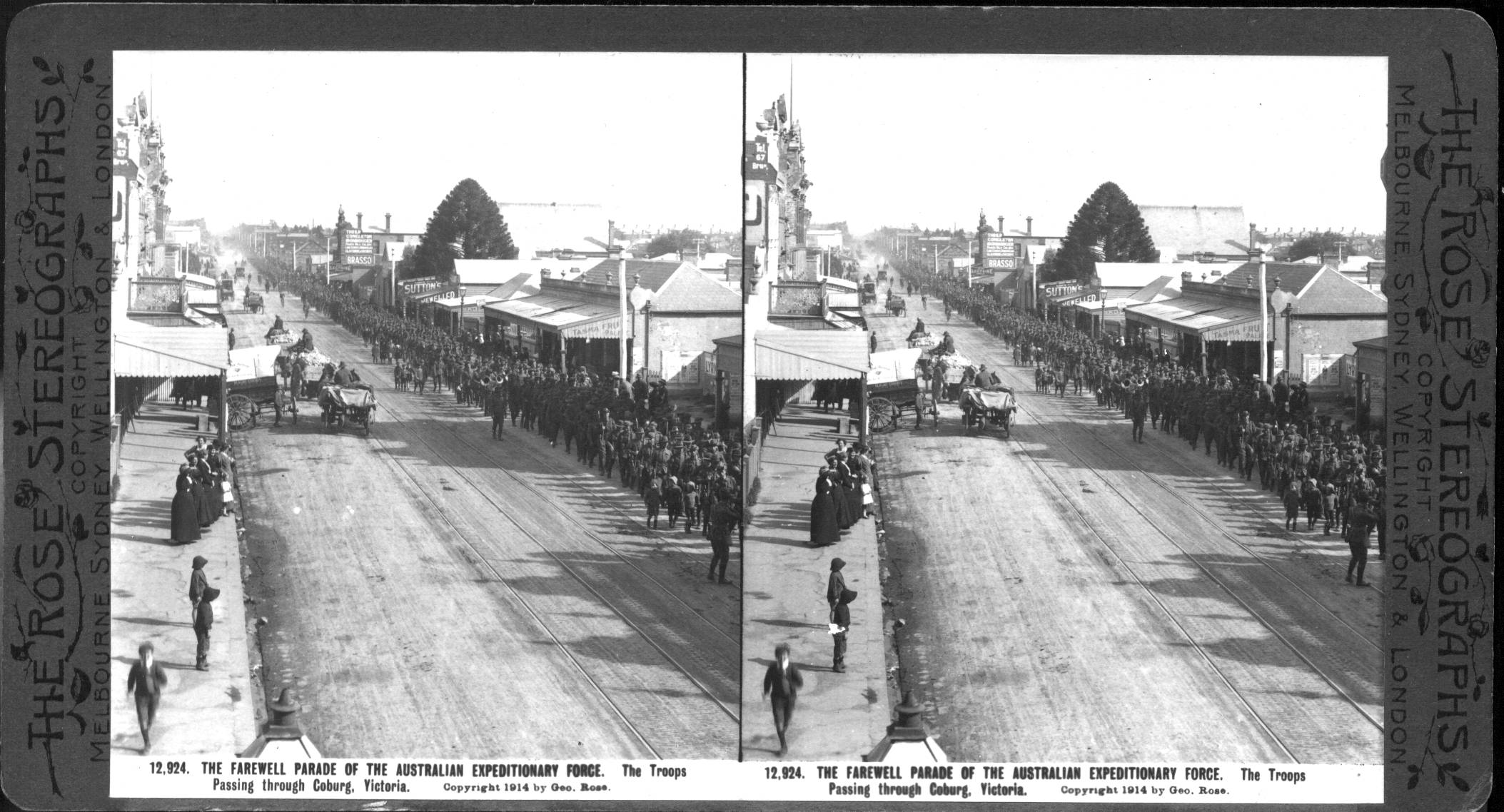 THE FAREWELL PARADE OF THE AUSTRALIAN EXPEDITIONARY FORCE. The Troops Passing through Coburg, Victoria.