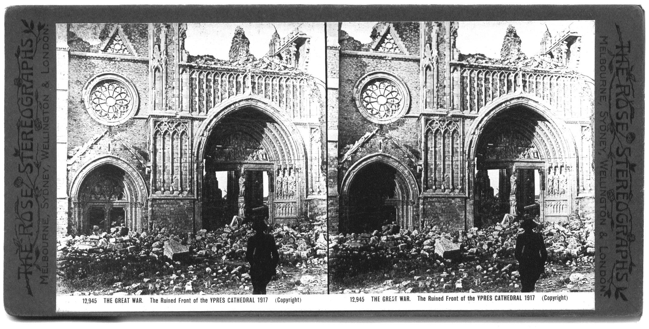 THE GREAT WAR. The Ruined Front of the YPRES CATHEDRAL 1917.
