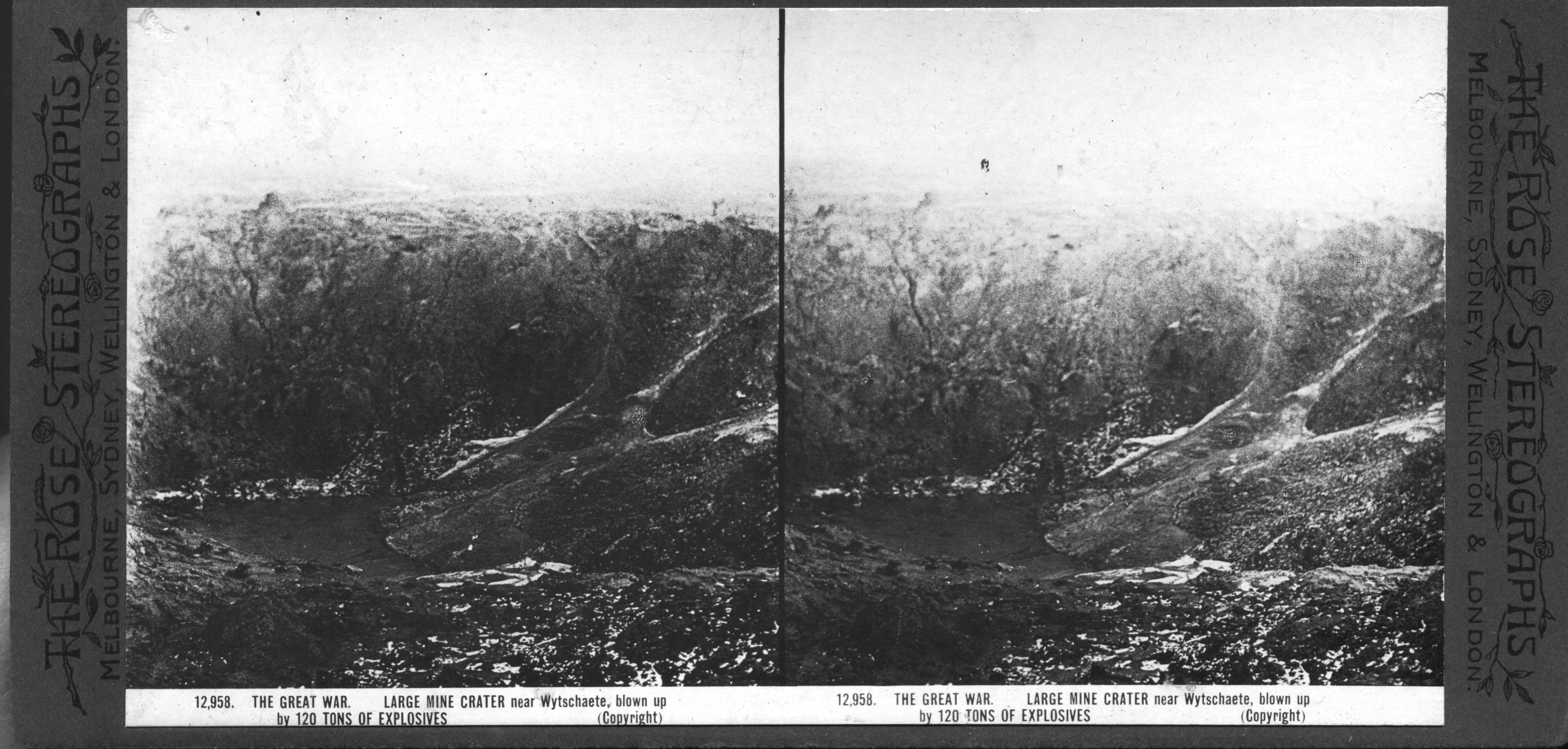 THE GREAT WAR. LARGE MINE CRATER near Wytschaete, blown up by 120 TONS OF EXPLOSIVES