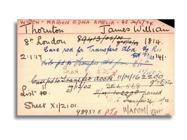 James Thornton's Pension Card from The Western Front Association archive on Fold3 by Ancestry
