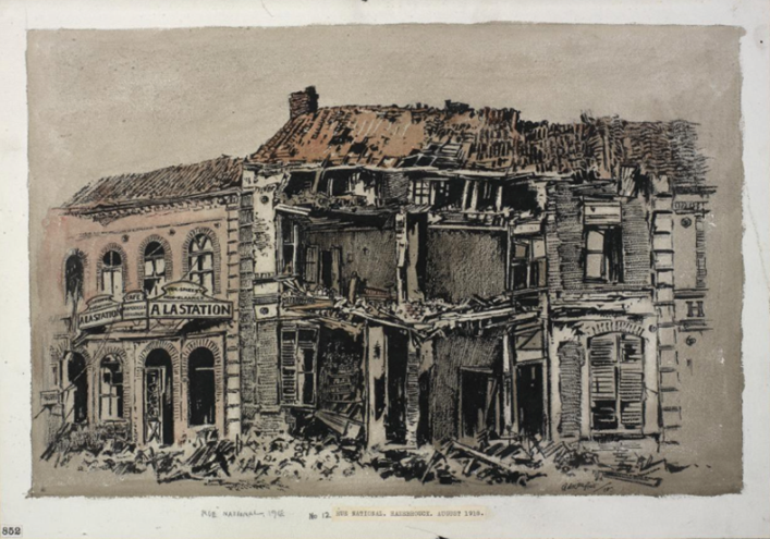Rue Nationale, Hazebrouck, Adrian Hill Watercolour © IWM Art.IWM ART 852