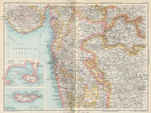 1893 map of the Bombay Presidency including Aden Province and Socotra.