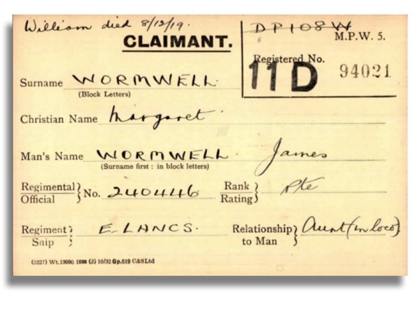 Pension Card from The Western Front Association digital archive on Fold3 by Ancestry