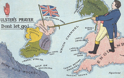 Hazards of separation from Britain. Unionist postcard (1912)