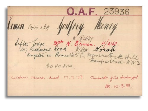 Pension Card from The Western Front Association digital archive on Fold3 by Ancestry