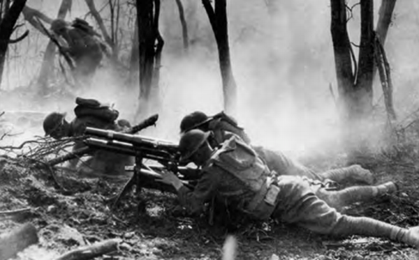 An American 37mm gun team of the 2nd Division in action at the Battle of Belleau Wood from the American Battle Monuments Commission guidebook, American Armies and Battlefields in Europe, p.348