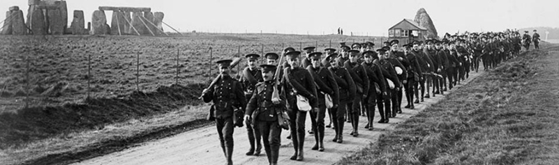 Men of the 10th (Alberta) Battalion pass Stonehenge