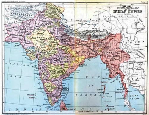 "Political Map of the Indian Empire, 1893" from Constable's Hand Atlas of India, London: Archibald Constable and Sons, 1893.