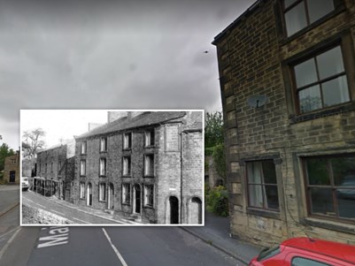 Main Street, Addingham showing 1967 demolitions and this part of the Main Street today (Google Street View 2019)