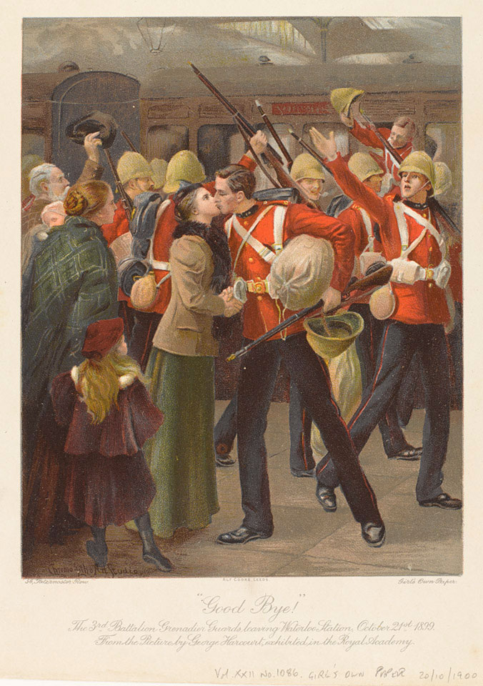 'Good Bye! The 3Rd Battalion Grenadier Guards Leaving Waterloo Station, October 21St 1899' (National Army Museum)