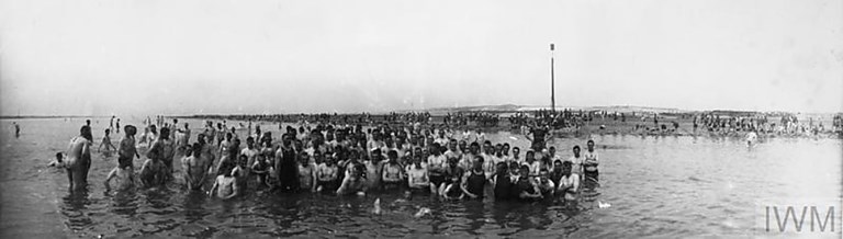 Convalescing Soldiers Sea Bathing, Etaples. (IWM Q 3527)