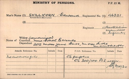 Edward Skillicorn Pension Record Card