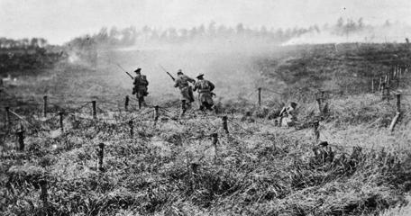 British Patrol Moving Through Barbed Wire 100 Days Offensive Iwm Q 103705