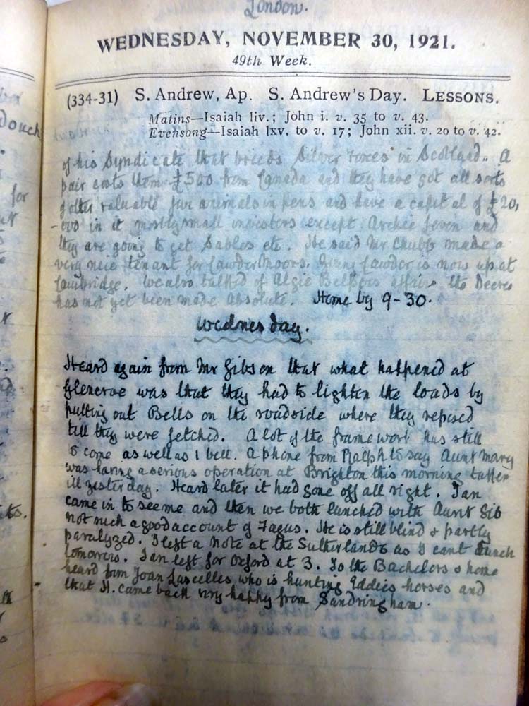 Diary Extract 11 November 1921