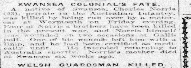 Cambrian Daily Leader report from 8 May 1916. National Library of Wales Archives