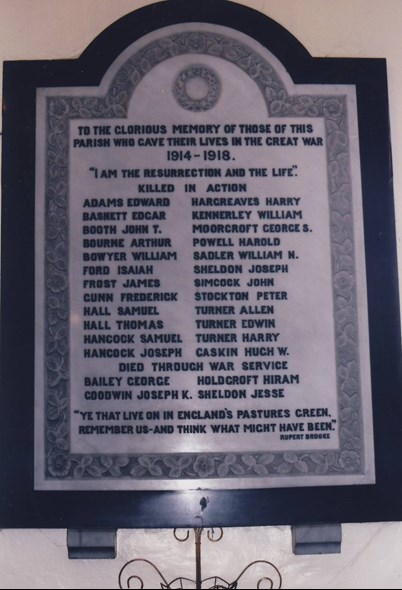 The Memorial In St Anne's Church, Brown Edge.