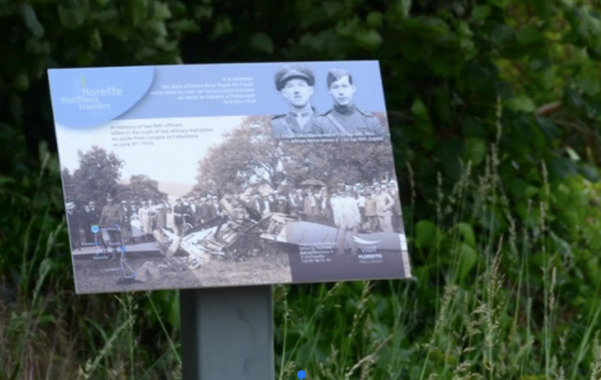 Memorial to F Lt Wilson and LT Bannerman in a field outside Floreffe, Belgium