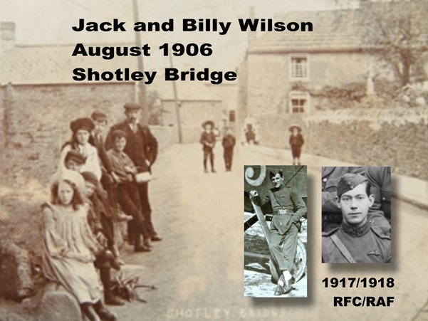 Postcard by William Lubbock, Shotley Bridge 1906 with inserts of the two boys as young adults