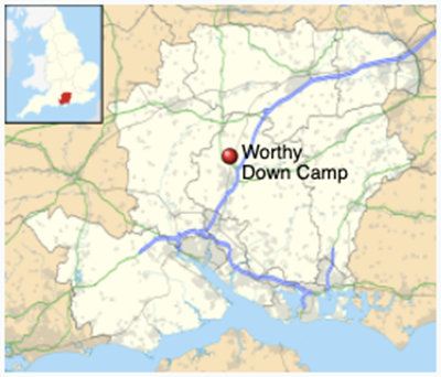 The location of Worthy Down Camp. Map from Ordnance Survey CC BY-SA 3.0