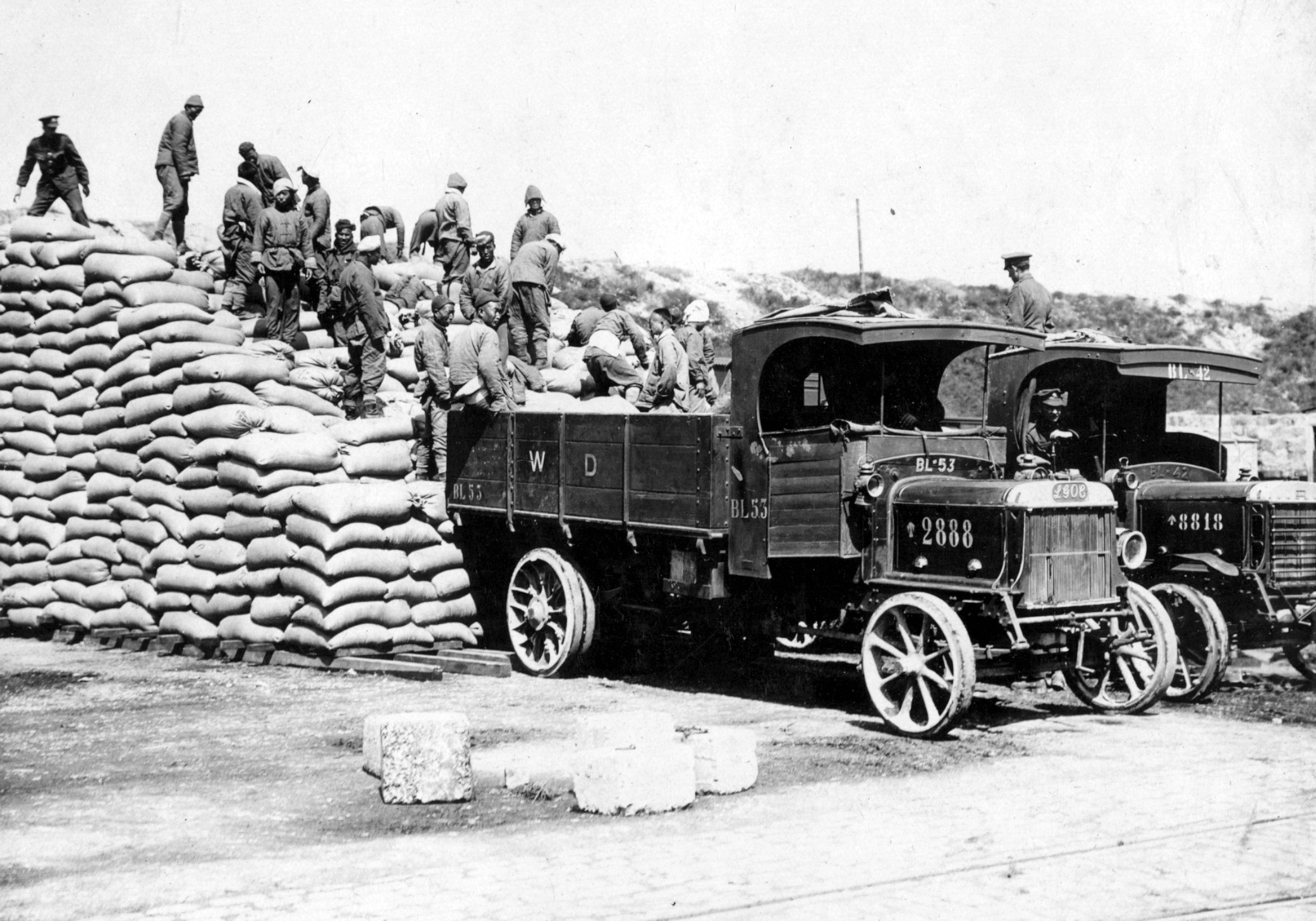 Lorries Loading Sacks At A Railhead