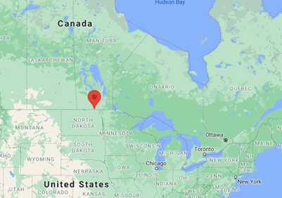Position of Darlingford in Manitoba, Canada (c) Google Maps 2021