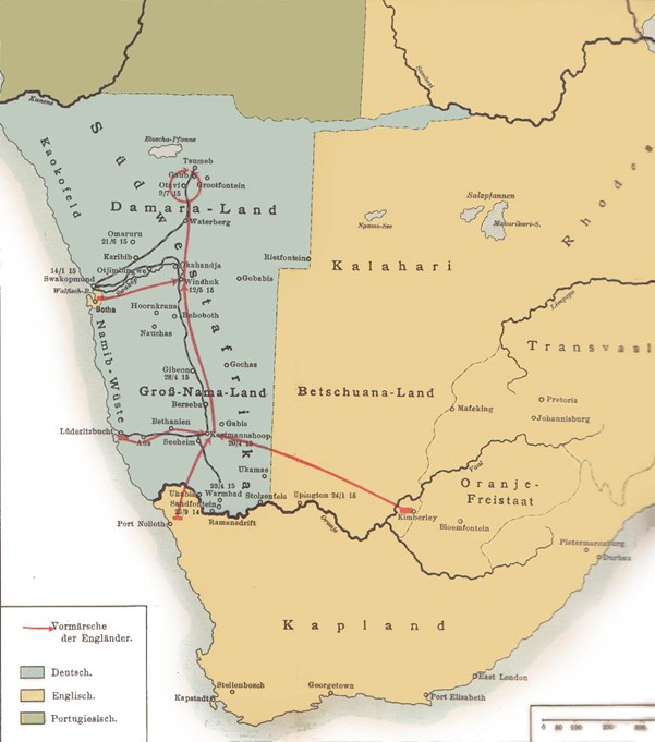 Map of the South-West Africa Campaign in 1915.