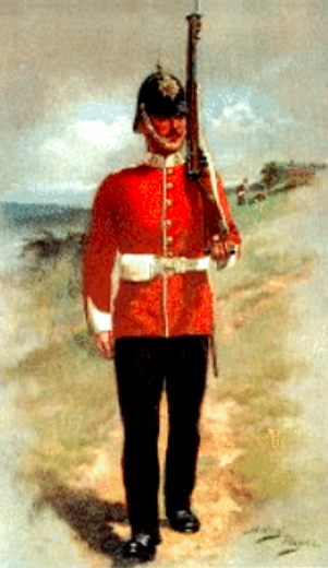 Private of the East Lancashire Regiment in pre-1914 full dress by Harry Payne (1858–1927)