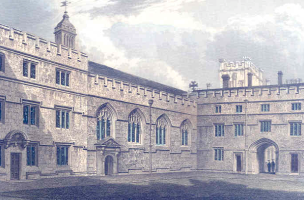 An 1837 engraving of the first quadrangle. John Le Keux (1783-1846)