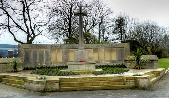 Burnley Cemetery War Memorial The War Memorial in Burnley Cemetery stands close to the Rossendale Road entrance. Created in 1924, it includes a screen wall which records the names of 174 servicemen buried in the cemetery between 1914 and 1924. The memorial also incorporates an Imperial War Graves Commission Cross of Sacrifice Photograph by David Dixon CC BY SA 2:00