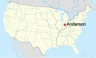 Location of Anderson in the State of Indiana by Uwe Dedering CC SA BY 3:0