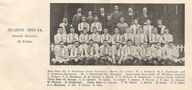 Huddersfield Town Team Photo, Showing The Blue And White Stripes Which Were First Worn In The 1913 14 Season