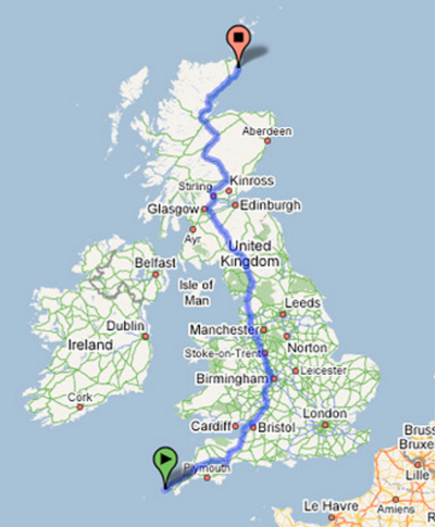 Lands End to John O'Groats based on Google Street Maps