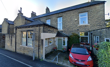 63 Savile Park Road, Halifax (from the rear - private road along the front aspect) Captured September 2020 (c) Google Street View 2021