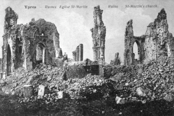Ruins of St. Martin’s Church in Ypres, Belgium, ca. 1918. (War Dept.)