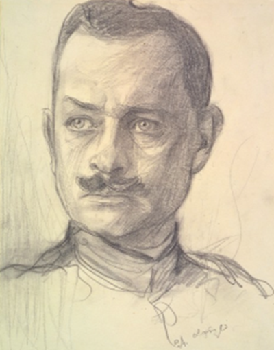 Portrait drawing  of Colonel Julian Hedworth George Byng 1908 - charcoal on paper