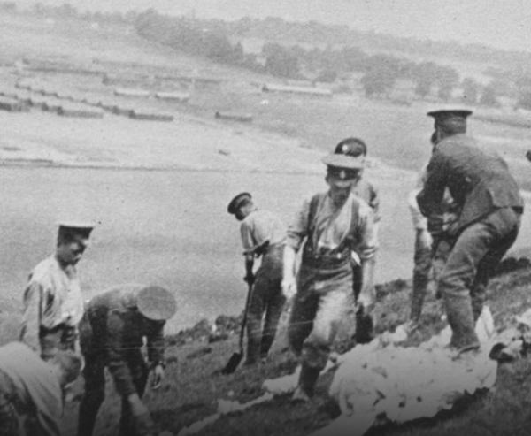 Cutting a 'badge' in the chalk overlooking Fovant Camp 1916