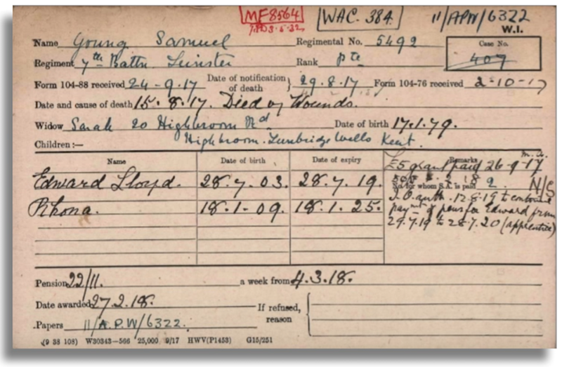 Pension Card from The Western Front Association Pension Card and Ledgers digital archive on Fold3 by Ancestry