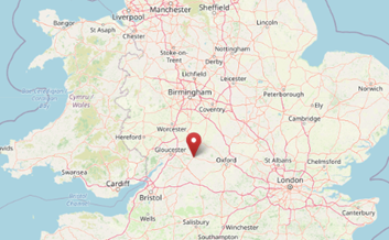 The location of Northleach, Gloucestershire in south central England (CC OpenStreatMaps)