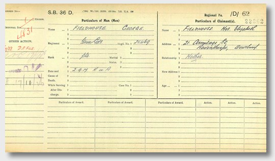 Pension Card for George Fieldhouse from The Western Front Association digital archive on Fold3 by Amazon